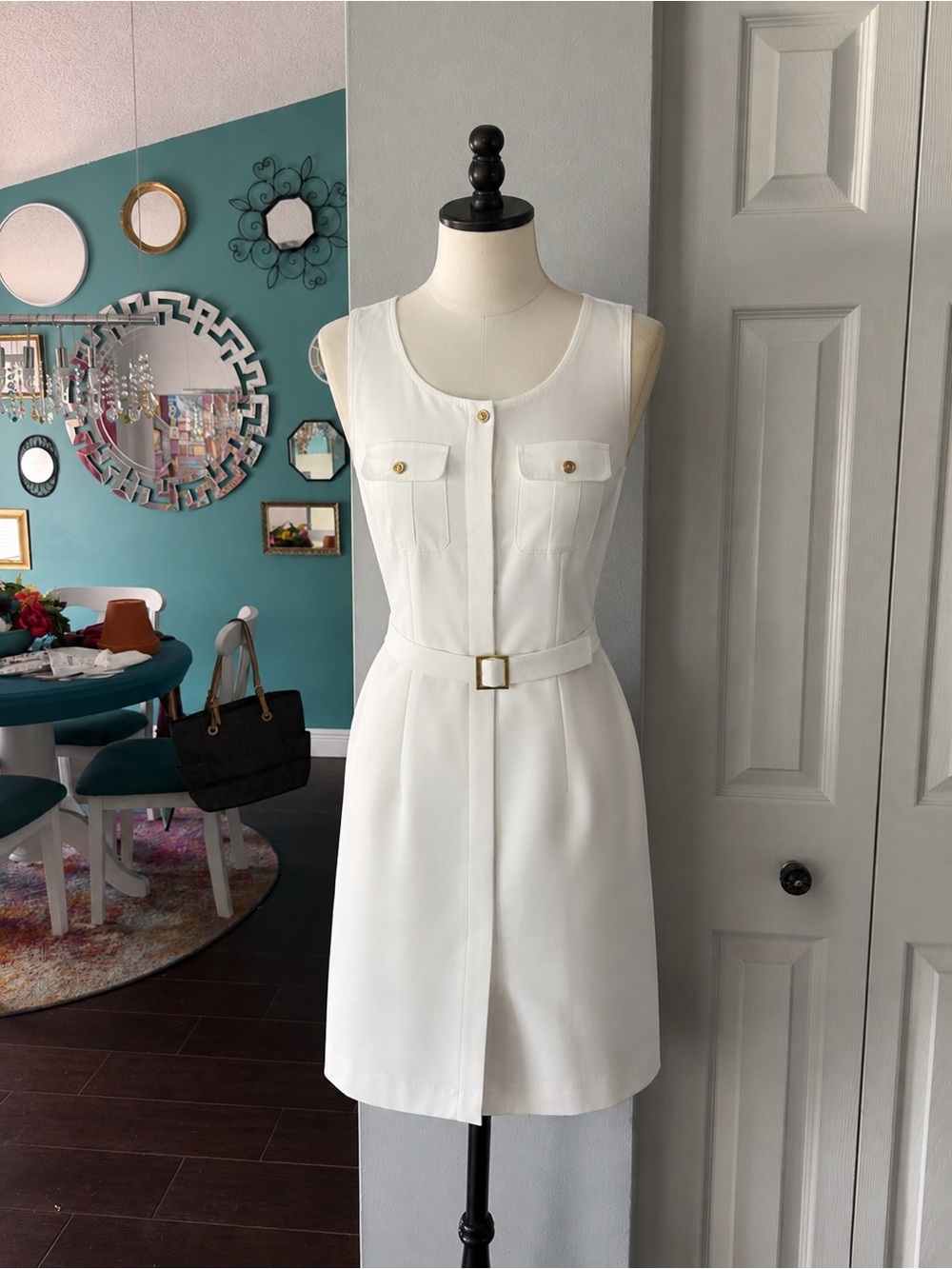 NWT Lauren Ralph Lauren - Sleeveless Belted White Button Down Dress SZ 4